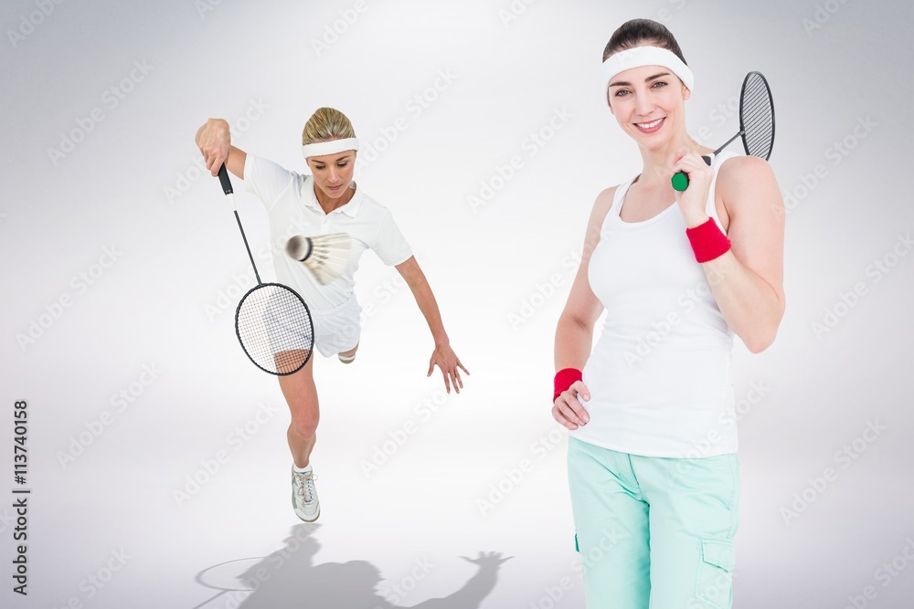 Composite image of badminton players playing 