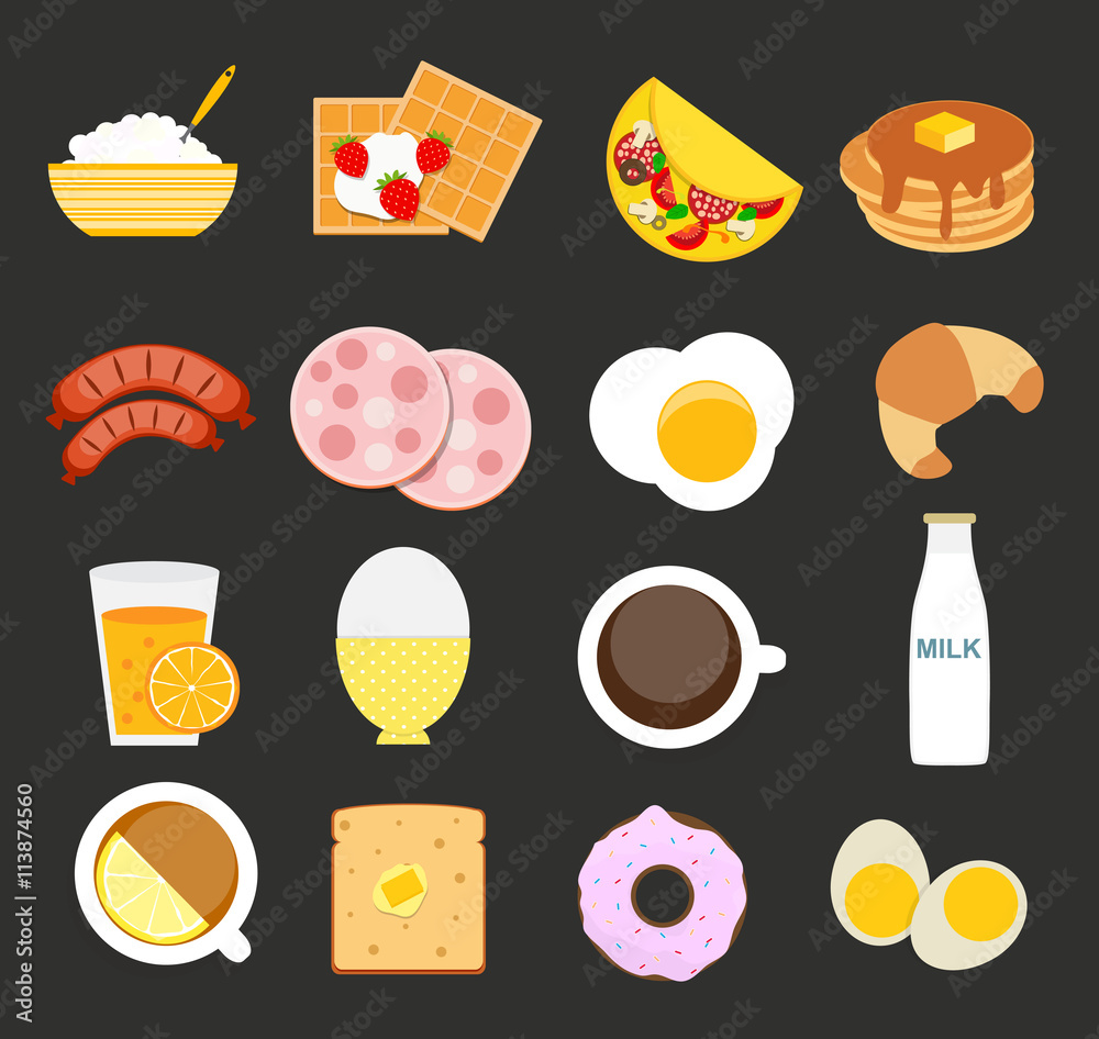 Breakfast Icon Set in Modern Flat Style Vector Illustration