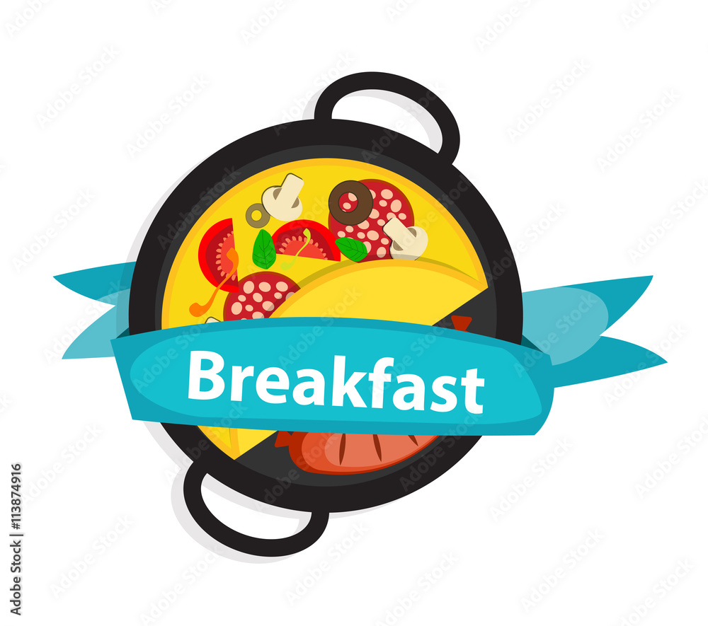 Breakfast Omelet with Sausage Icon in Modern Flat Style Vector I