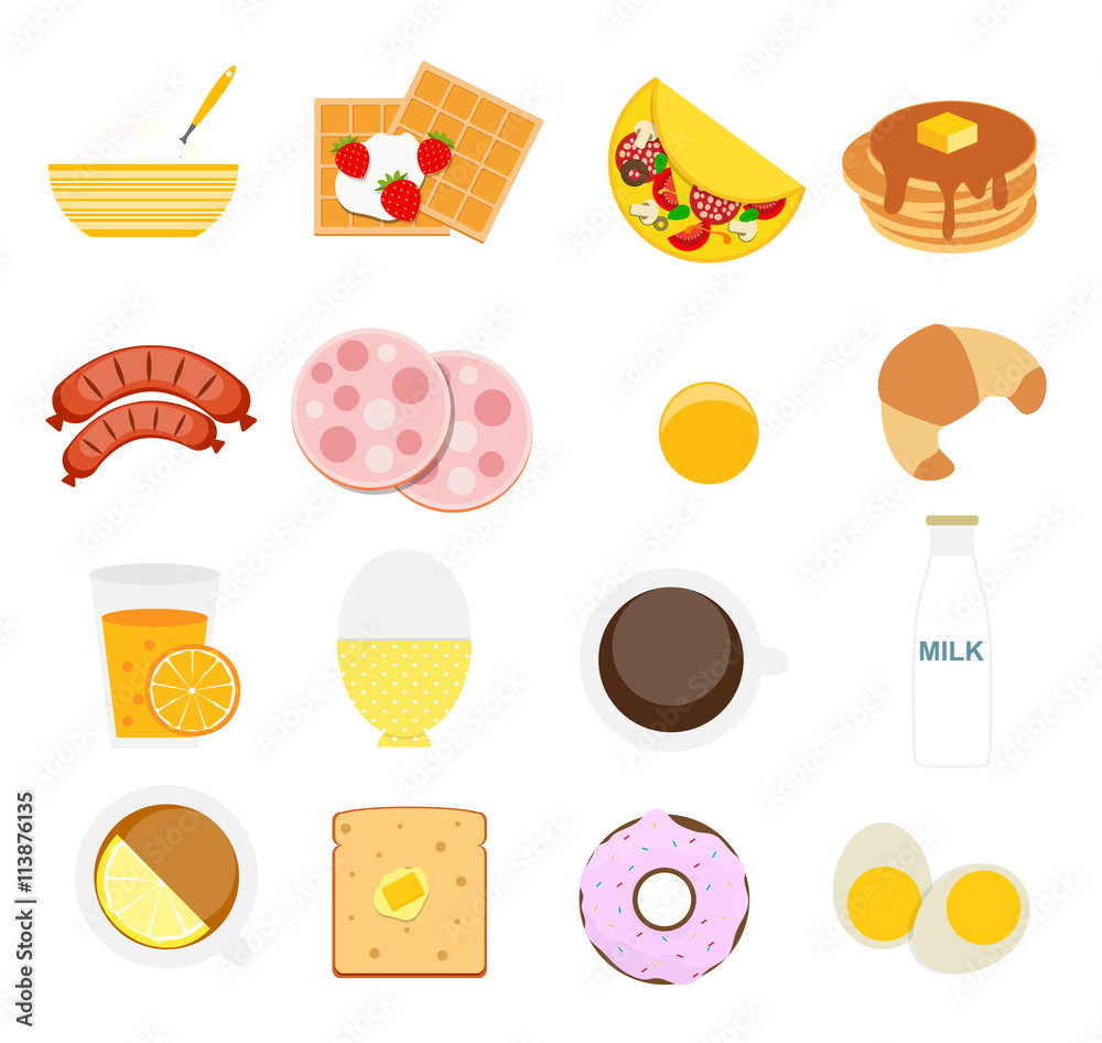 Breakfast Icon Set in Modern Flat Style Vector Illustration