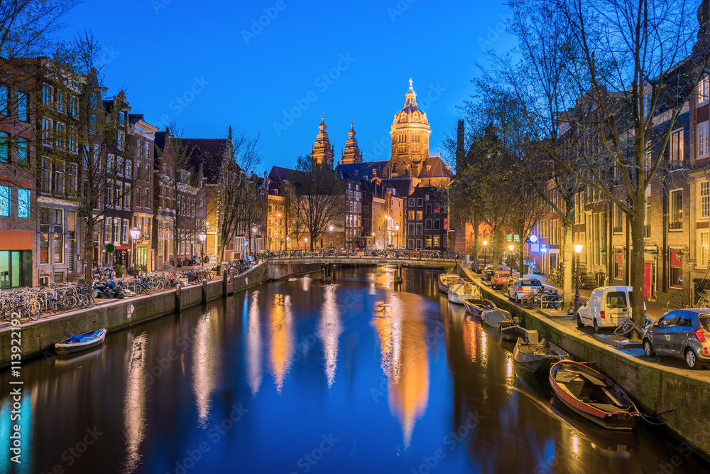 Night at Amsterdam city in Netherlands