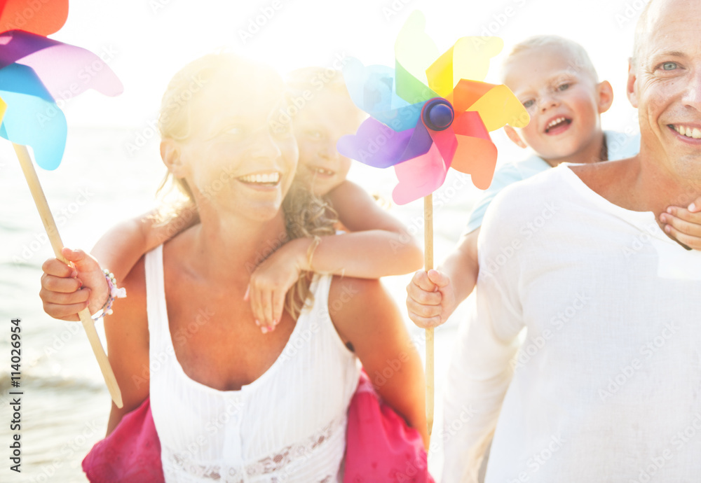 Family Happiness Beach Tropical Paradise Fun Concept