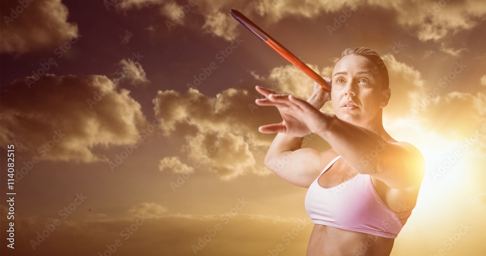 Composite image of female athlete throwing a javelin