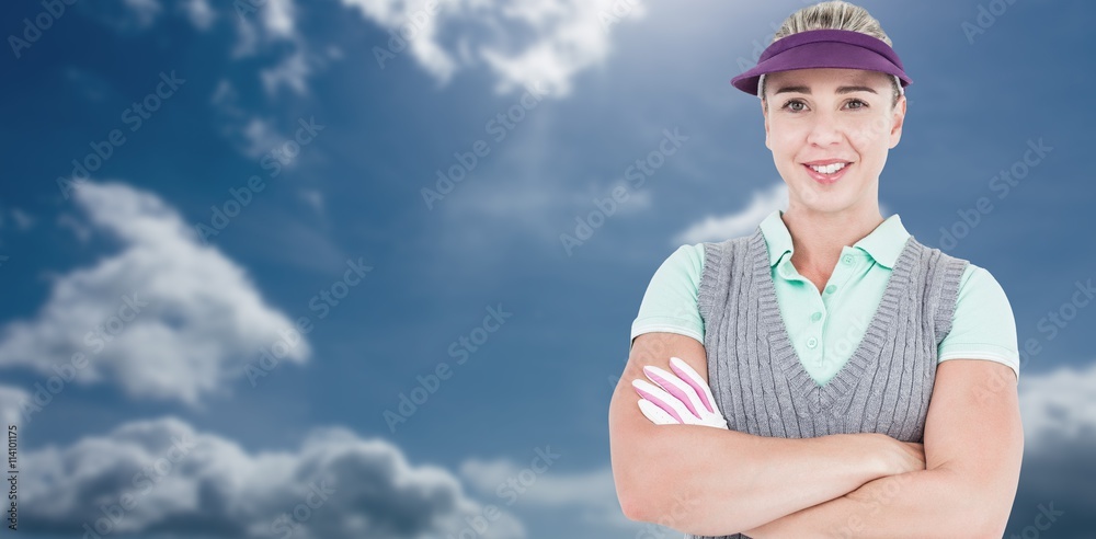 Composite image of pretty blonde posing with crossed arms