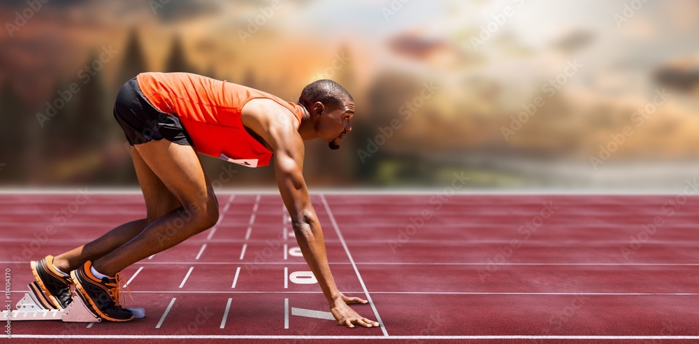 Composite image of of runner preparing for the start 