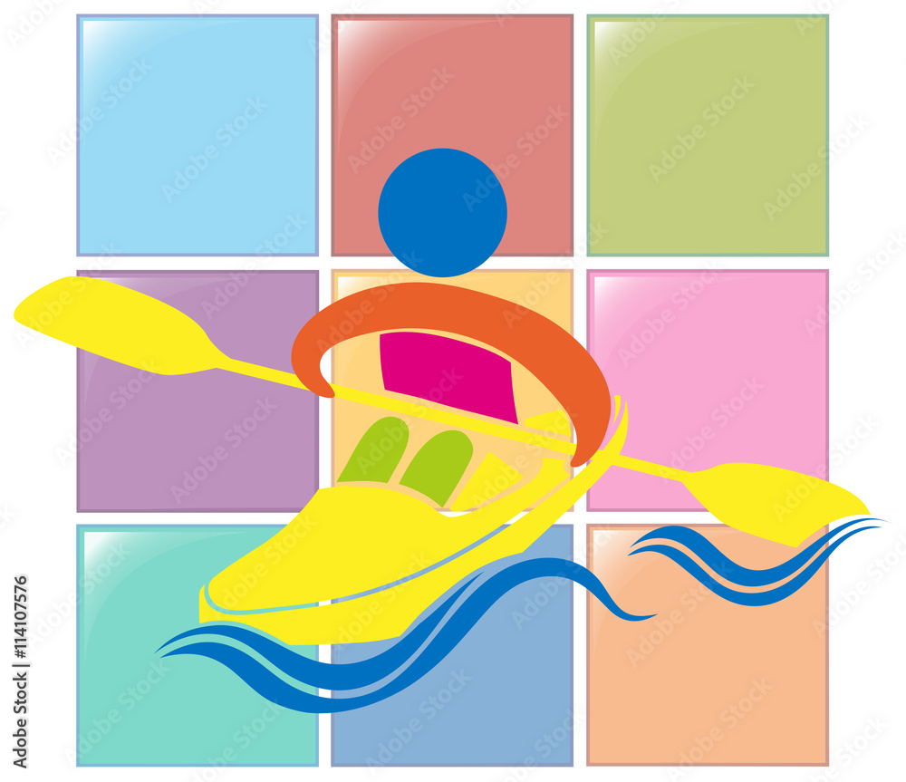 Sport icon for kayaking in colors