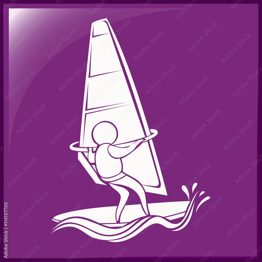 Sport icon for windsurfing on purple background