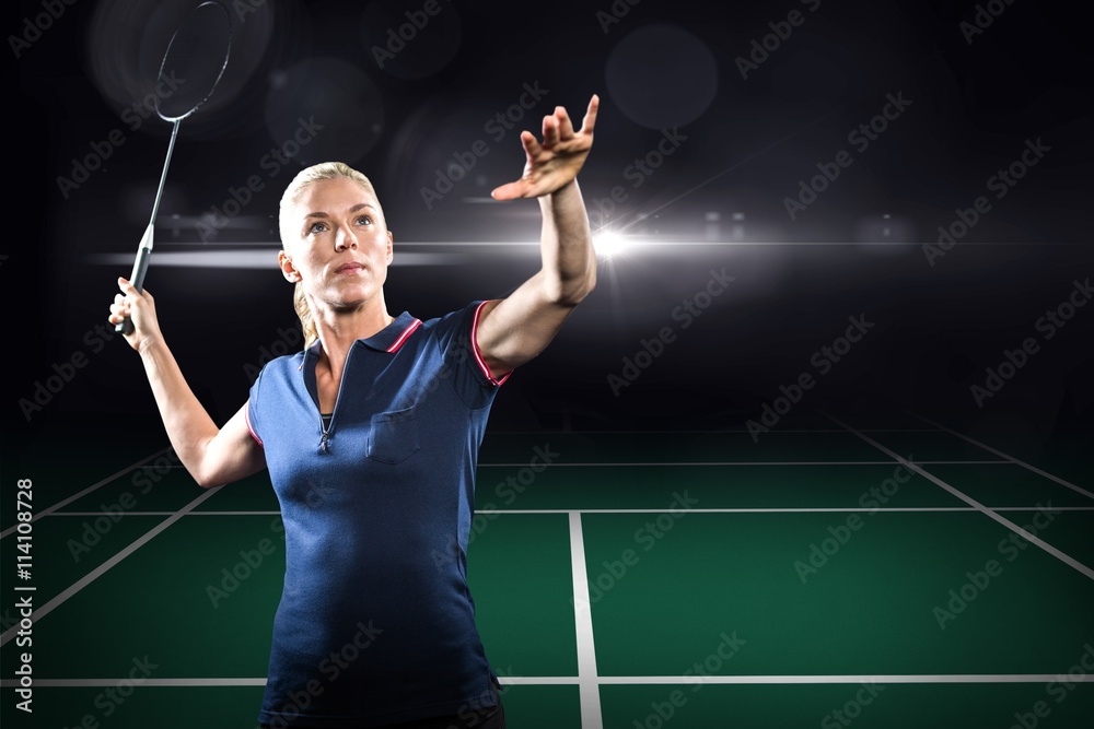 Composite image of badminton player playing badminton 