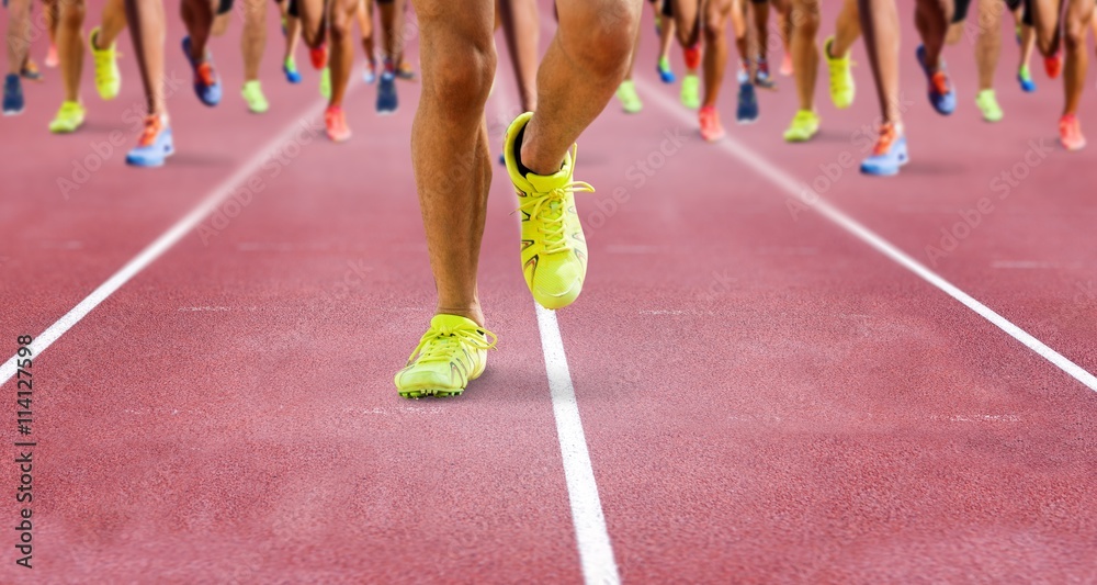 Composite image of close up of sportsman legs running 