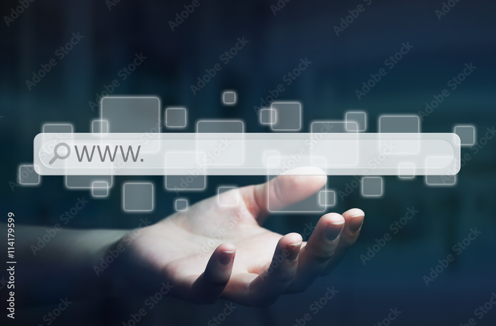 Woman using web address bar to surf on internet