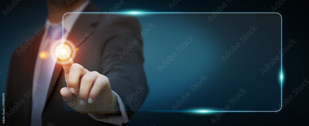 Businessman using tactile interface web address bar to surf on i