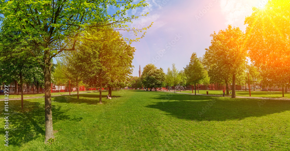 Summer view of Park Jean-Baptiste Lebas in Lille France