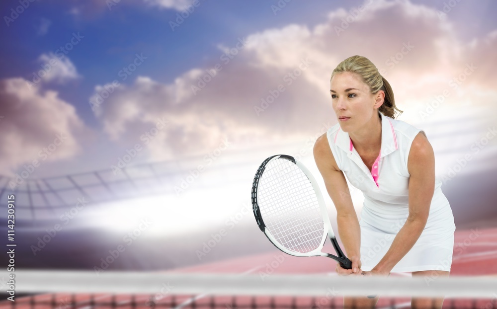 Composite image of athlete playing tennis with a racket 