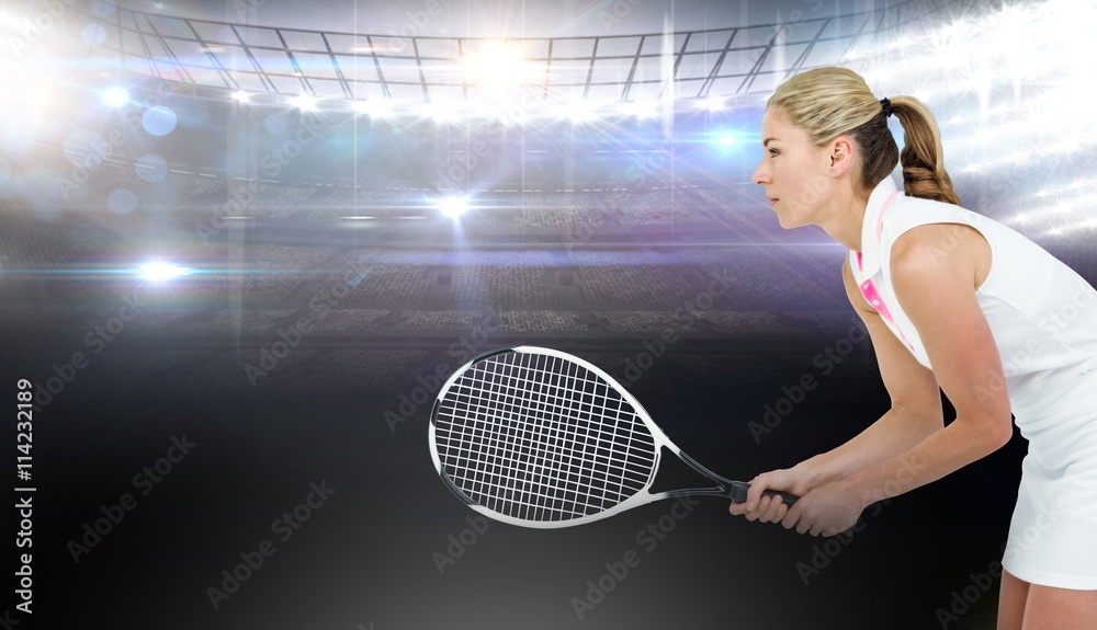 Composite image of athlete playing tennis with a racket 