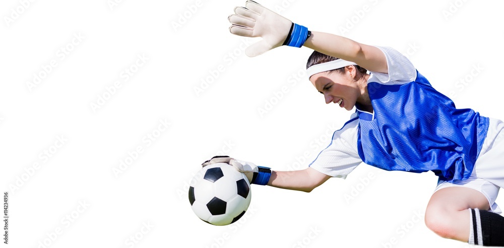 Woman goalkeeper stopping a goal 