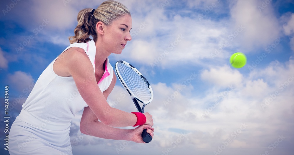 Composite image of athlete playing tennis with a racket 