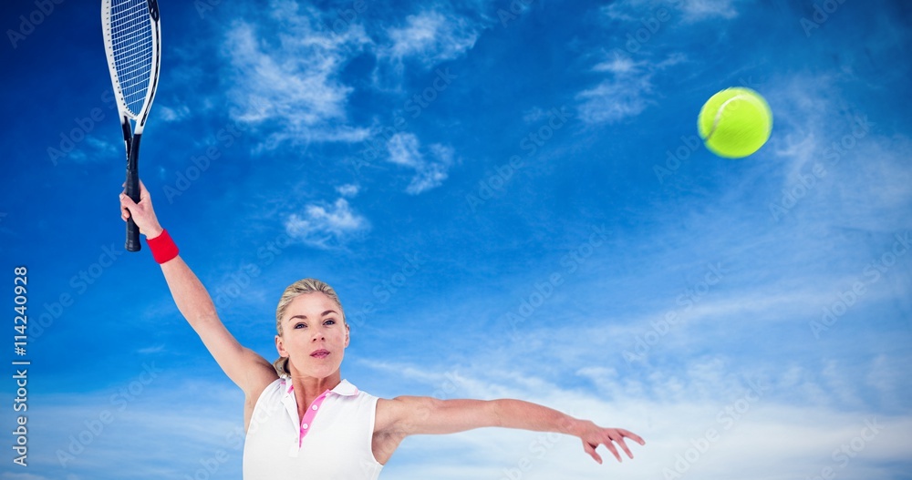 Composite image of athlete playing tennis with a racket 