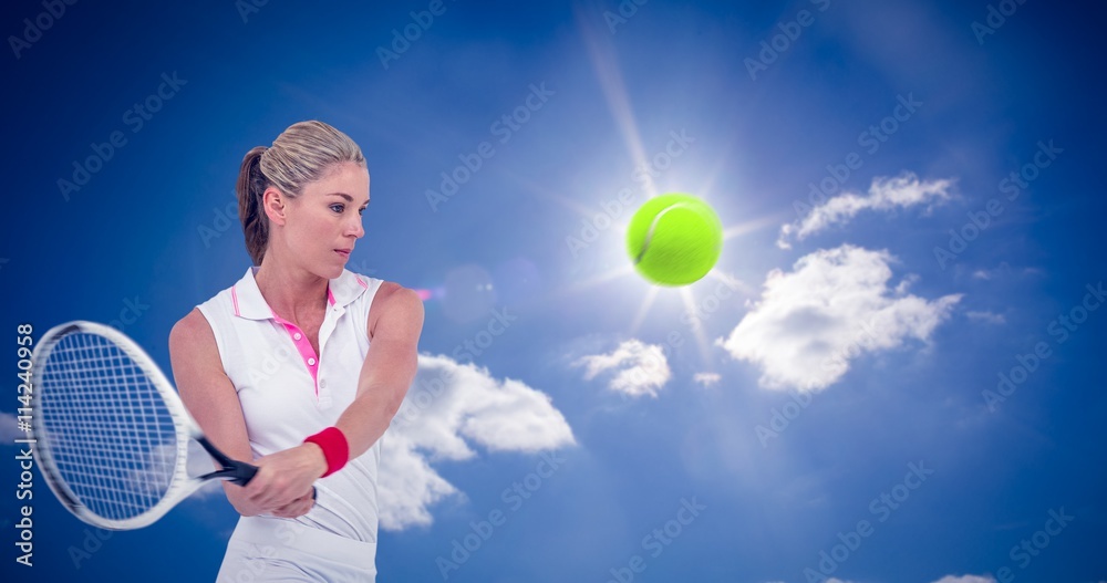 Composite image of athlete playing tennis with a racket 