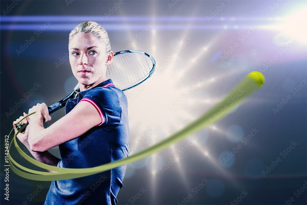 Composite image of tennis player playing tennis with a racket