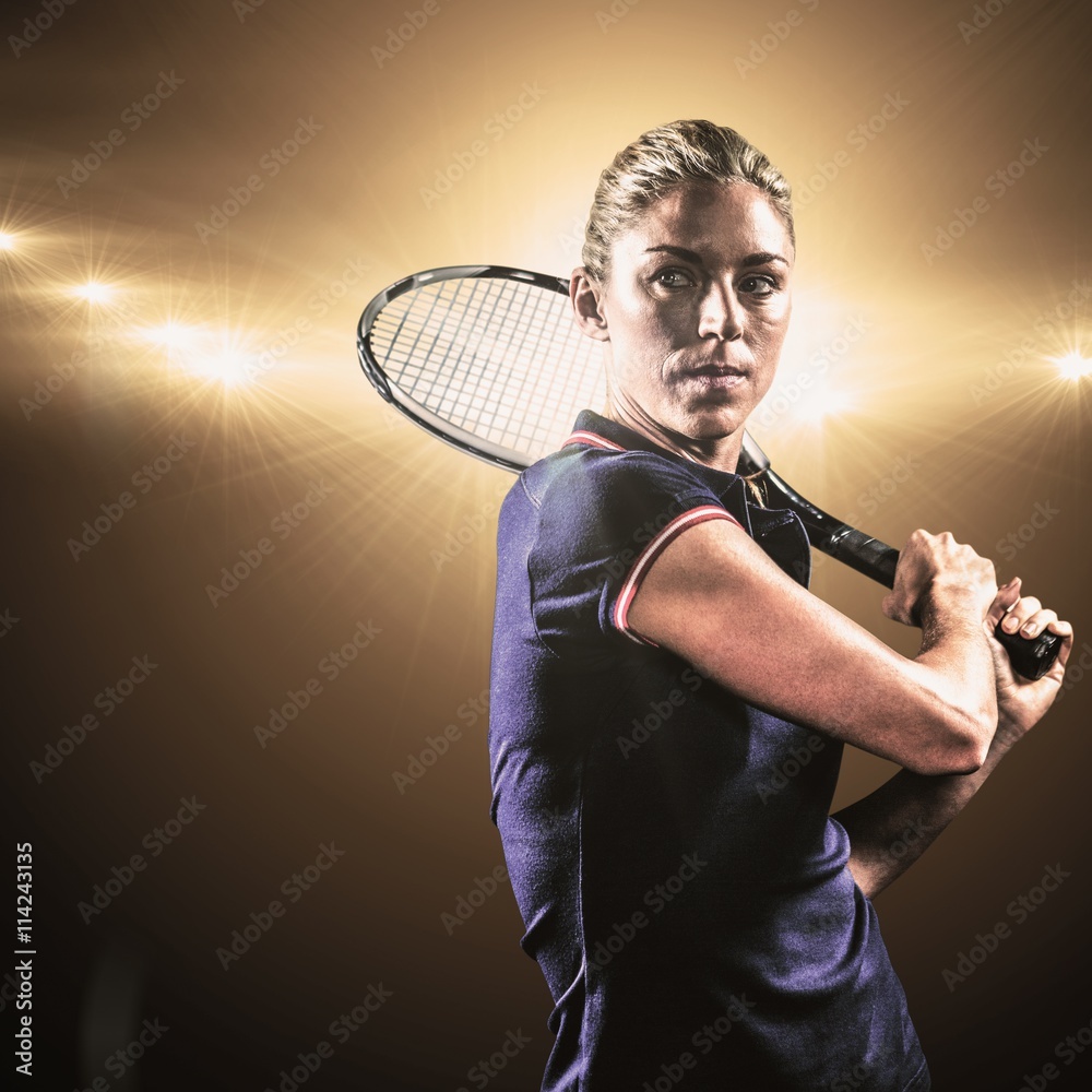 Composite image of tennis player playing tennis with a racket