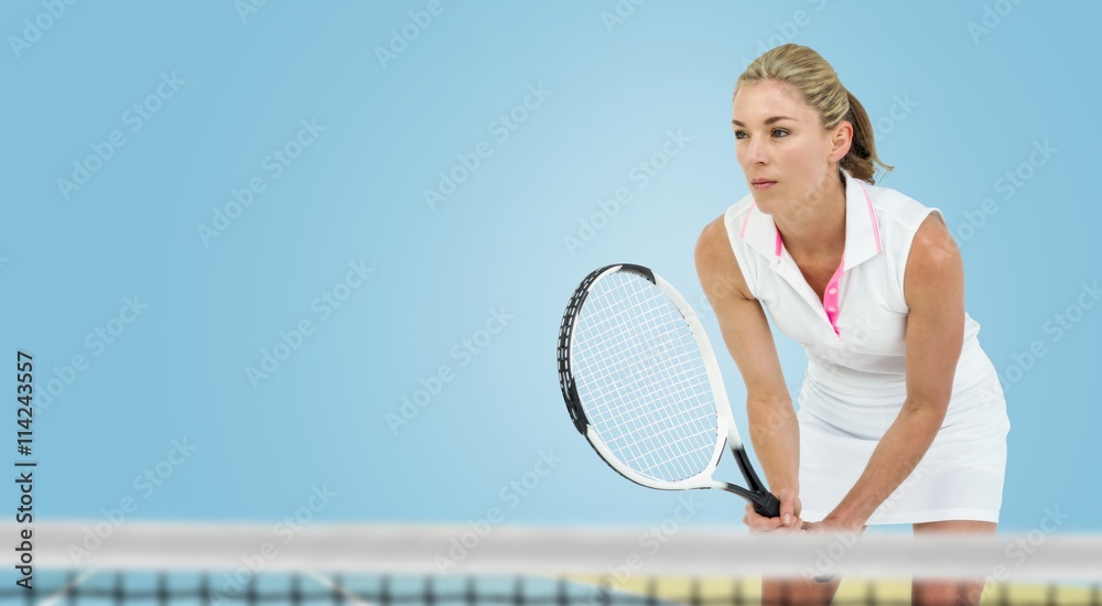 Composite image of athlete playing tennis with a racket 