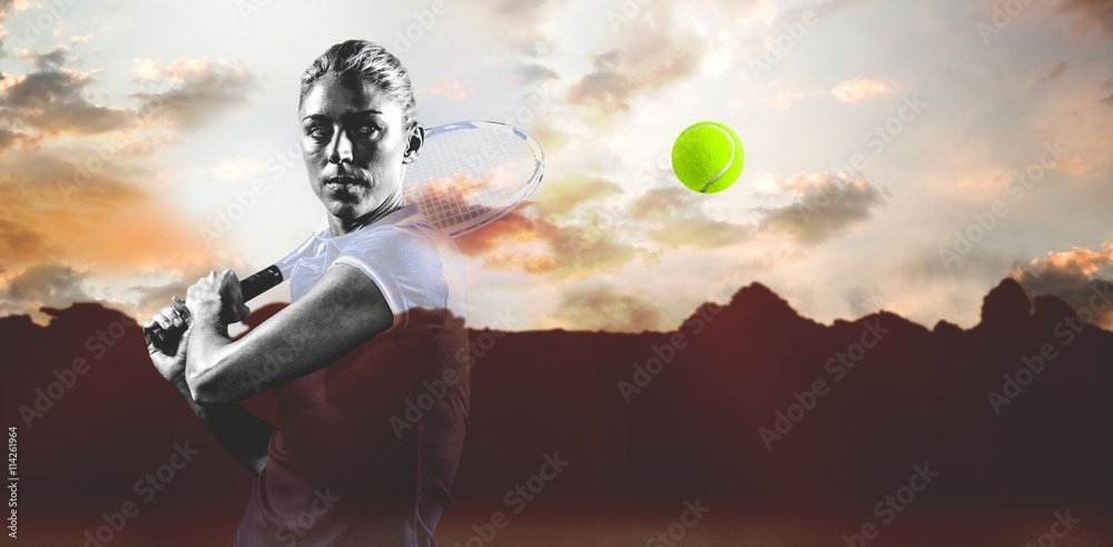 Composite image of tennis player playing tennis with a racket