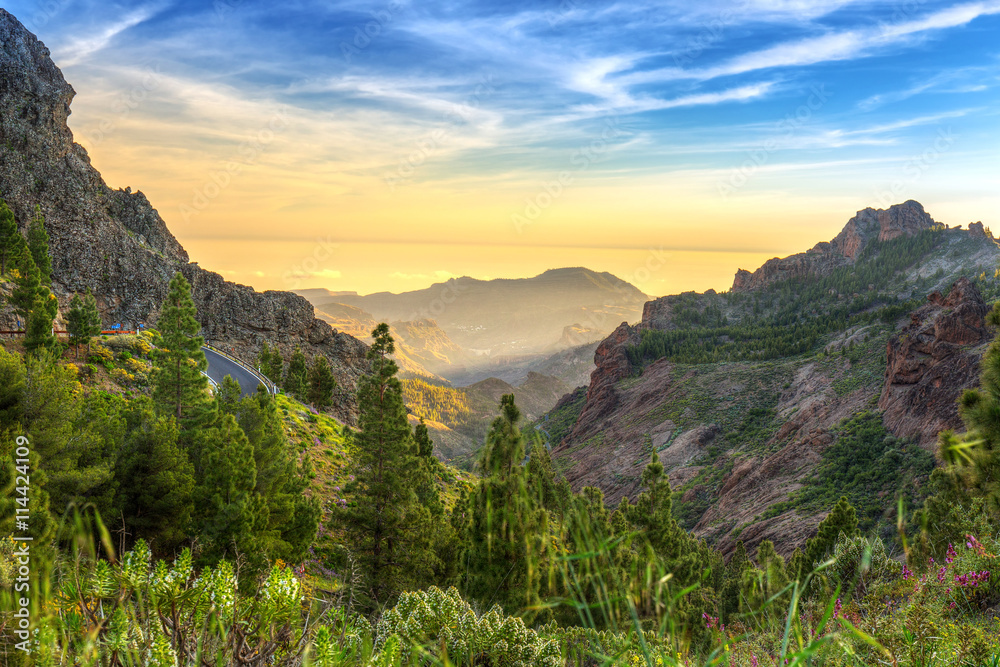 Mountains of Gran Canaria island at sunset, Spain