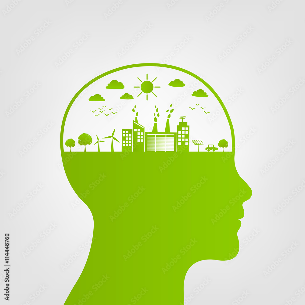 Ecology friendly concept, Think green save the world, Vector illustration 