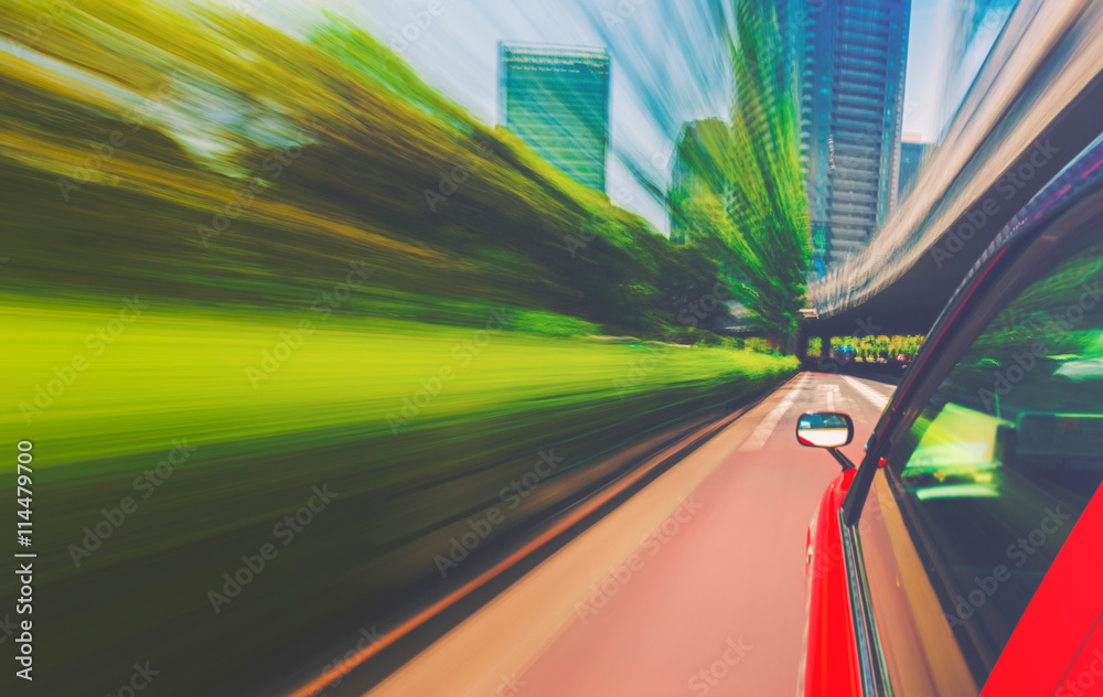 View of the city from a taxi cab