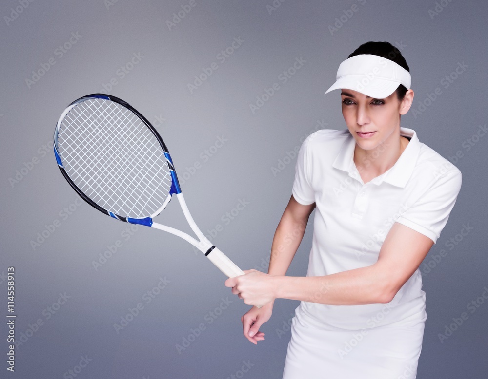 Composite image of female athlete playing tennis