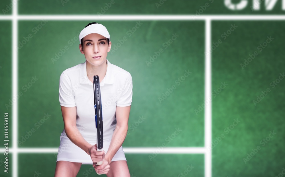 Composite image of female athlete playing tennis