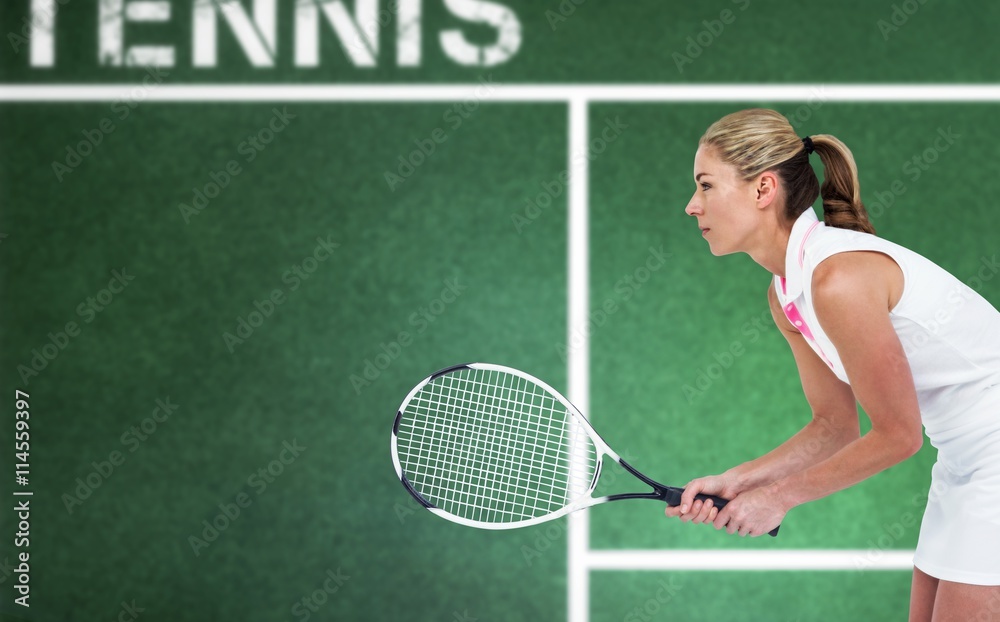 Composite image of athlete playing tennis with a racket 