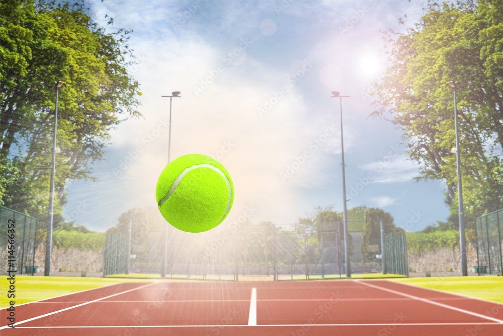 Composite image of tennis ball with a syringe