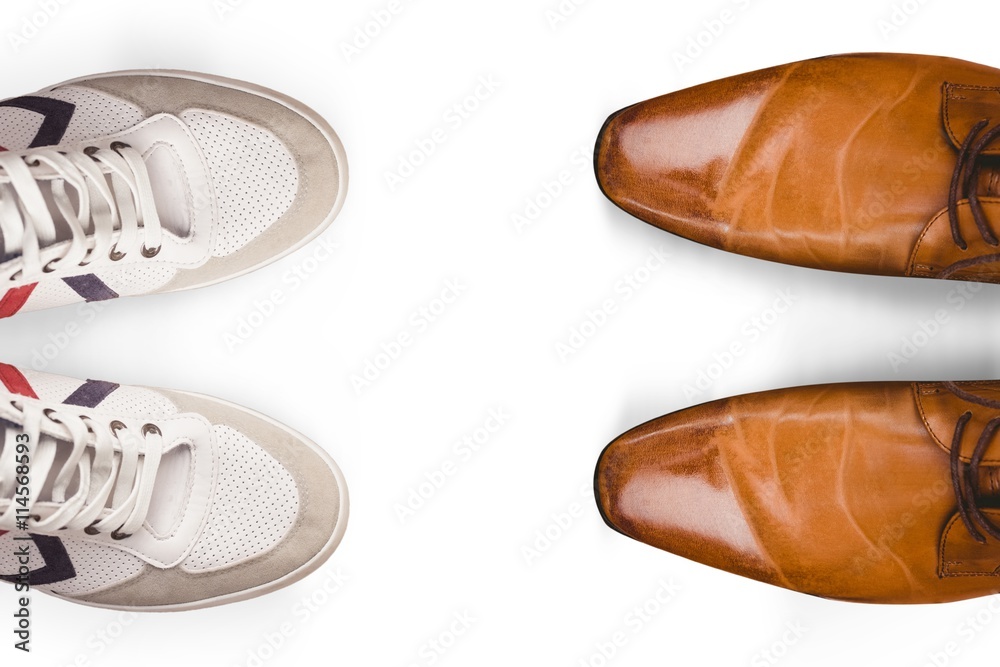 Composite image of focus of brown dress shoes 