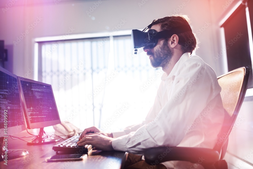 Businessman wearing virtual glasses