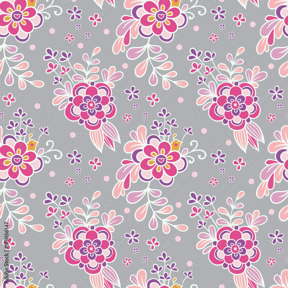 Floral vintage seamless pattern. Vector seamless illustration with flowers on a black background.