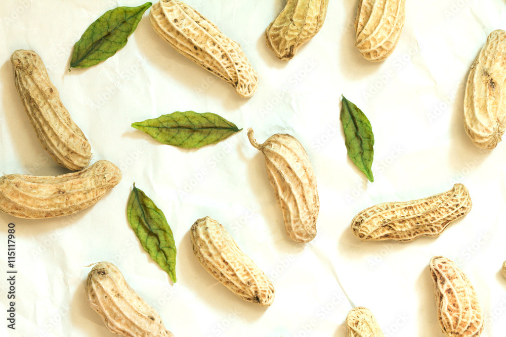 boiled peanuts arrange on crumpled paper