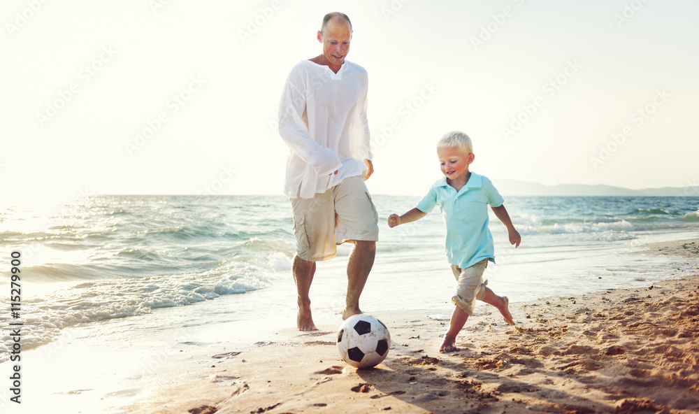 Family Father Son Playing Football Togetherness Concept