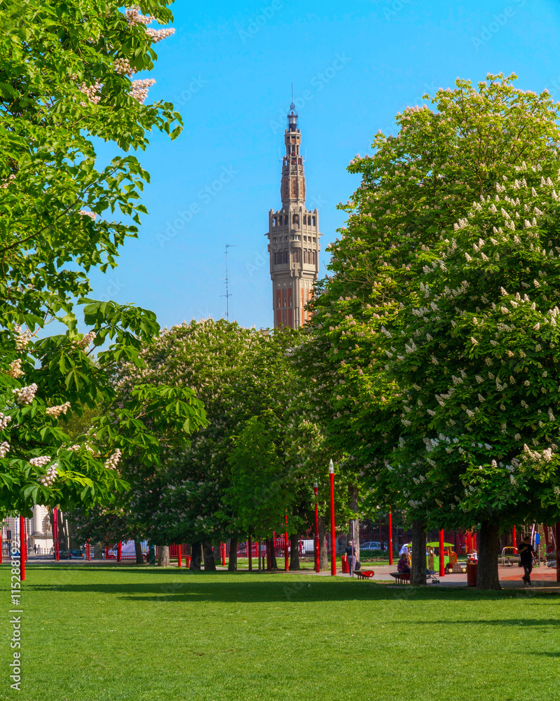 Summer view of Park Jean-Baptiste Lebas in Lille France