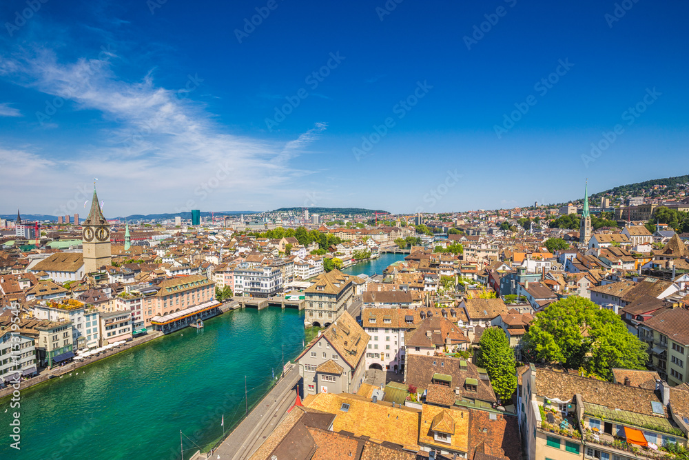 Historic Zürich city center with river Limmat, Switzerland