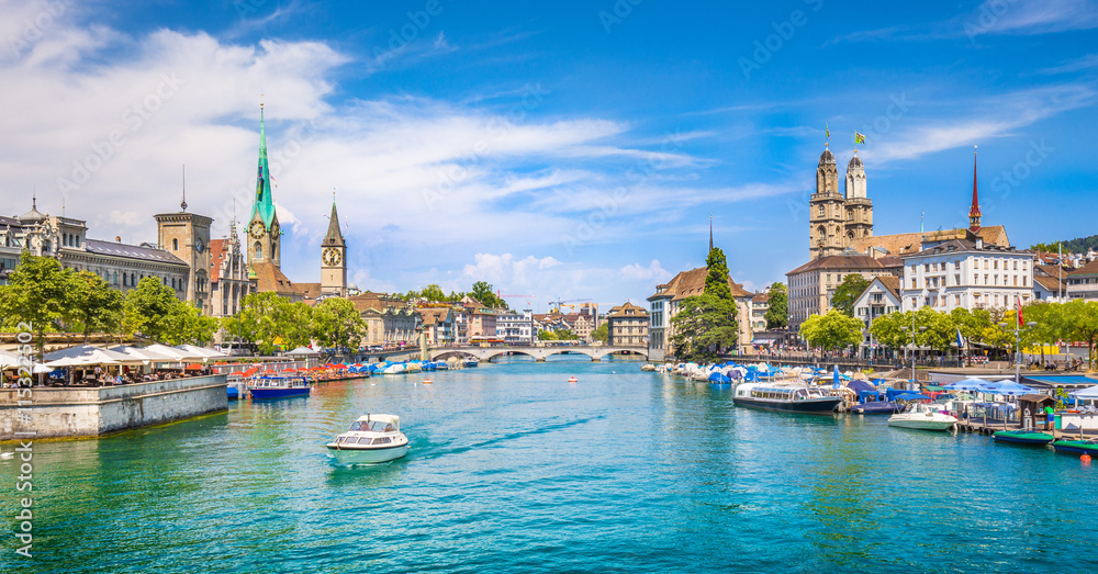 Zürich city center with river Limmat, Switzerland