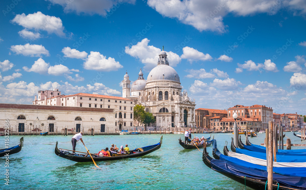 Gondolas on Canal Grande with Basilica di Santa Maria della Salute, Venice, Italy