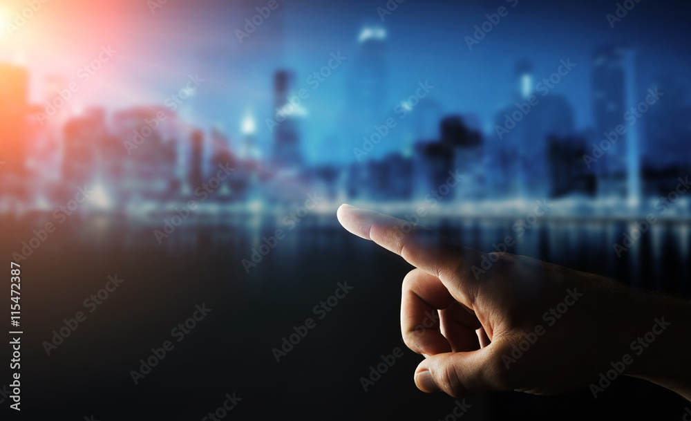 Empty businessman hand on black dark background office