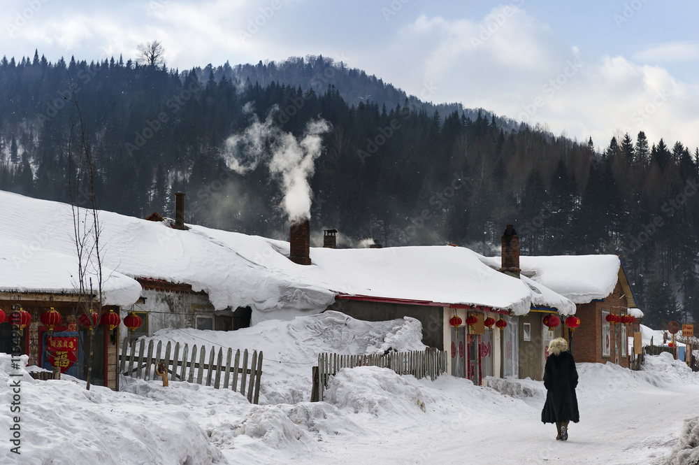 中国特色农家雪景