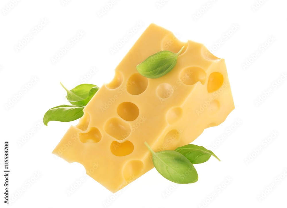 Piece of cheese isolated on white