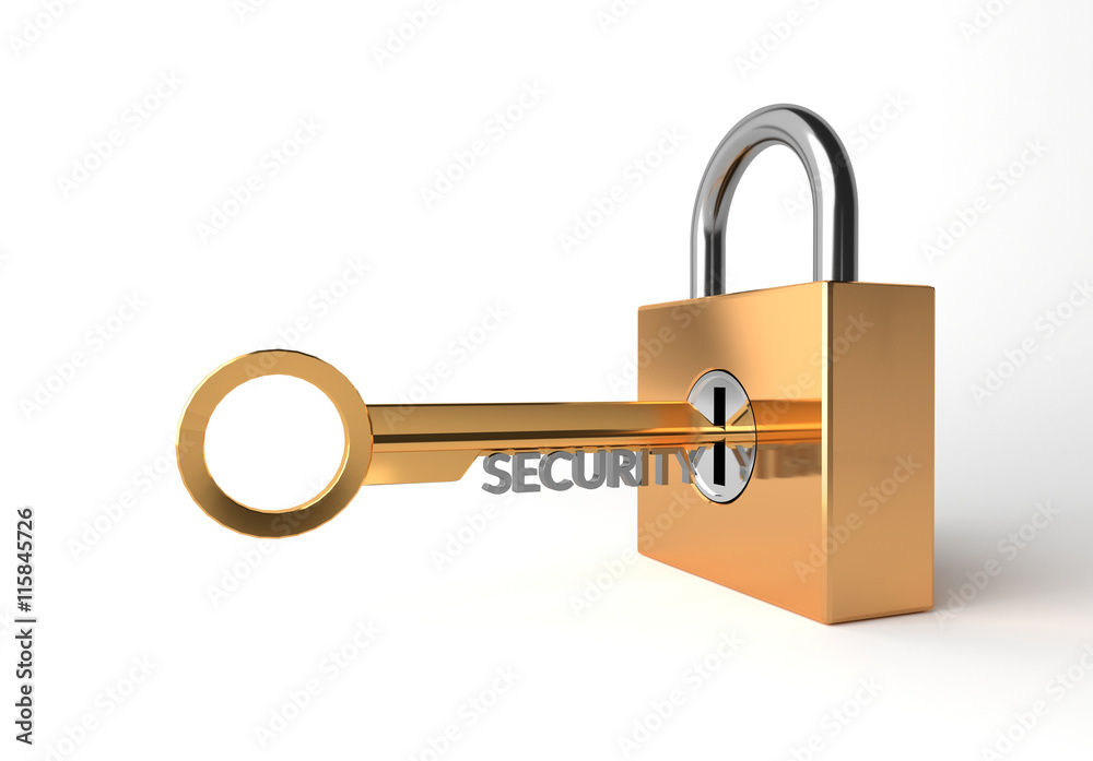 3D render Security key concept on white background