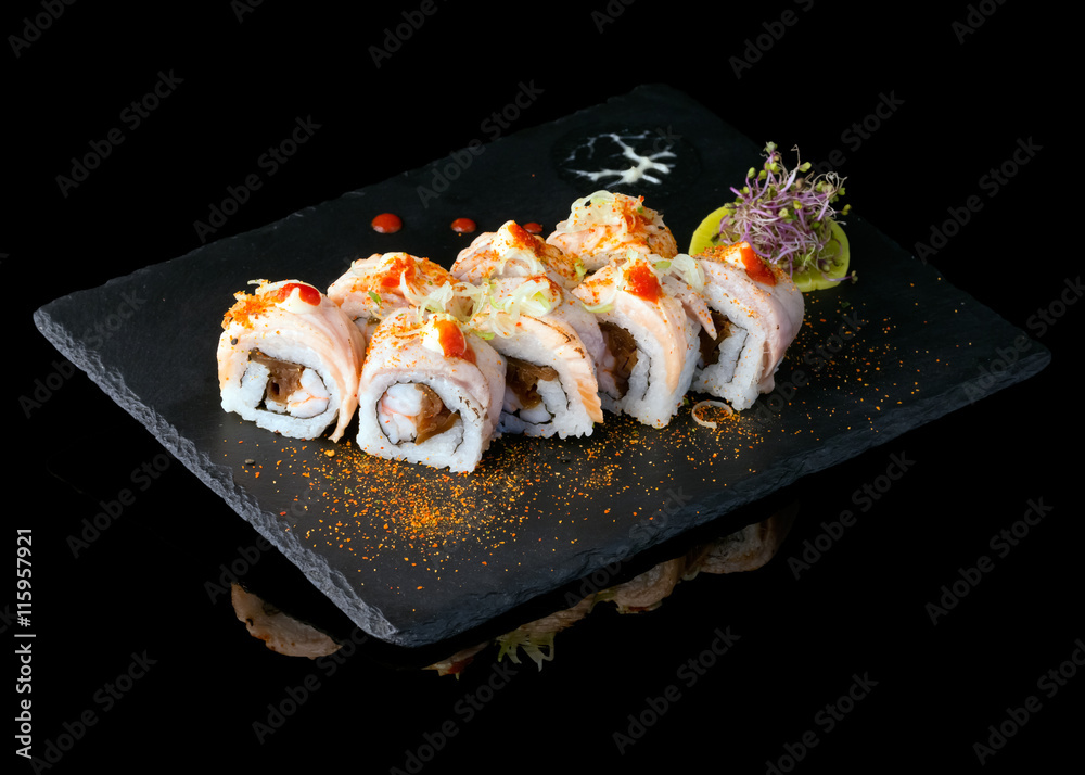 Sushi dinner set on black background