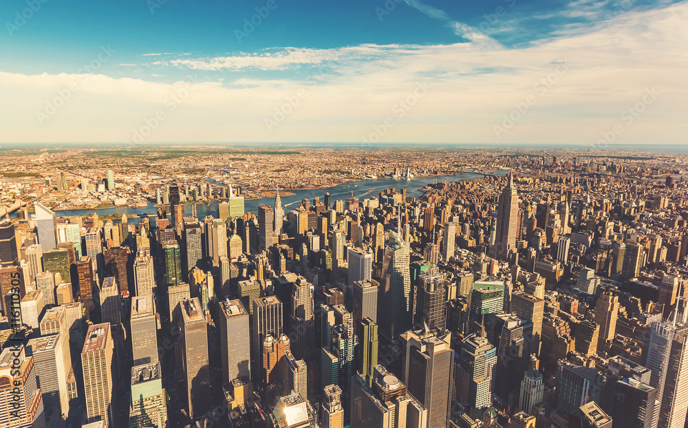 Aerial view of Manhattan looking east from Midtown