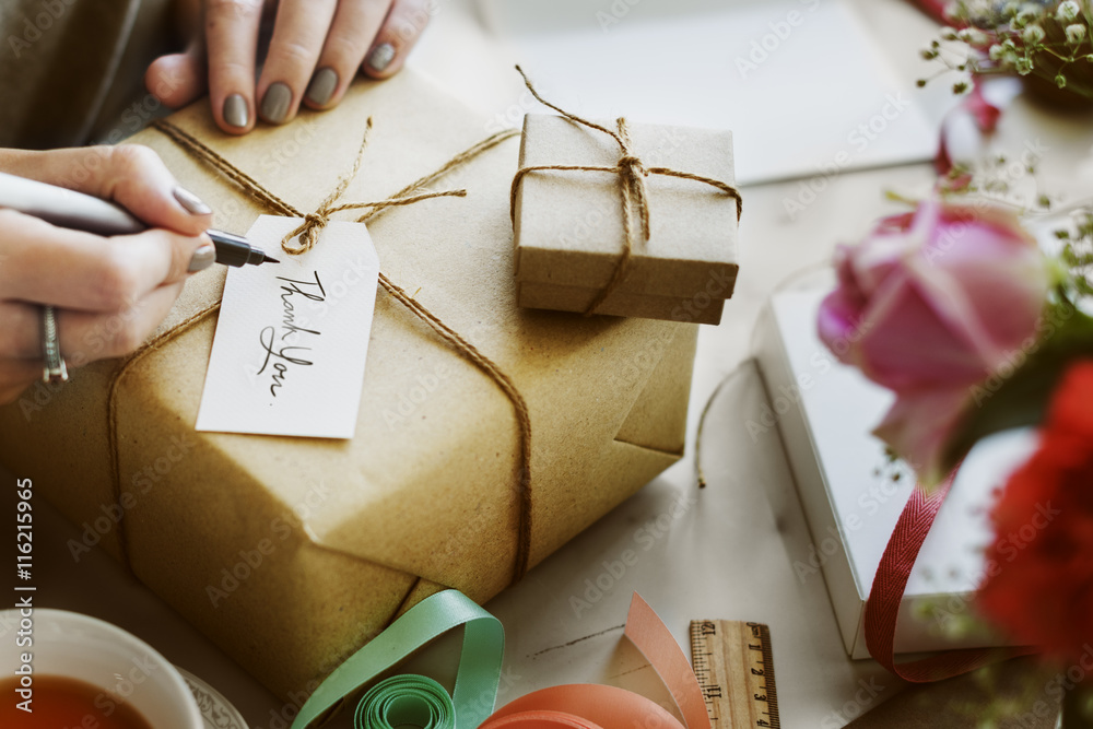 Woman Writing Card Gift Present Concept