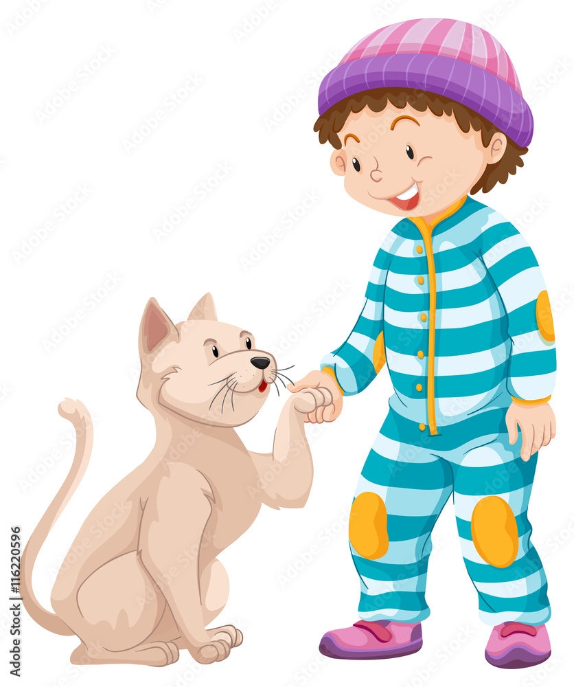 Little boy and pet cat